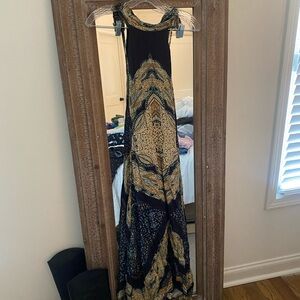 Free People Boho Navy and Gold Maxi Dress